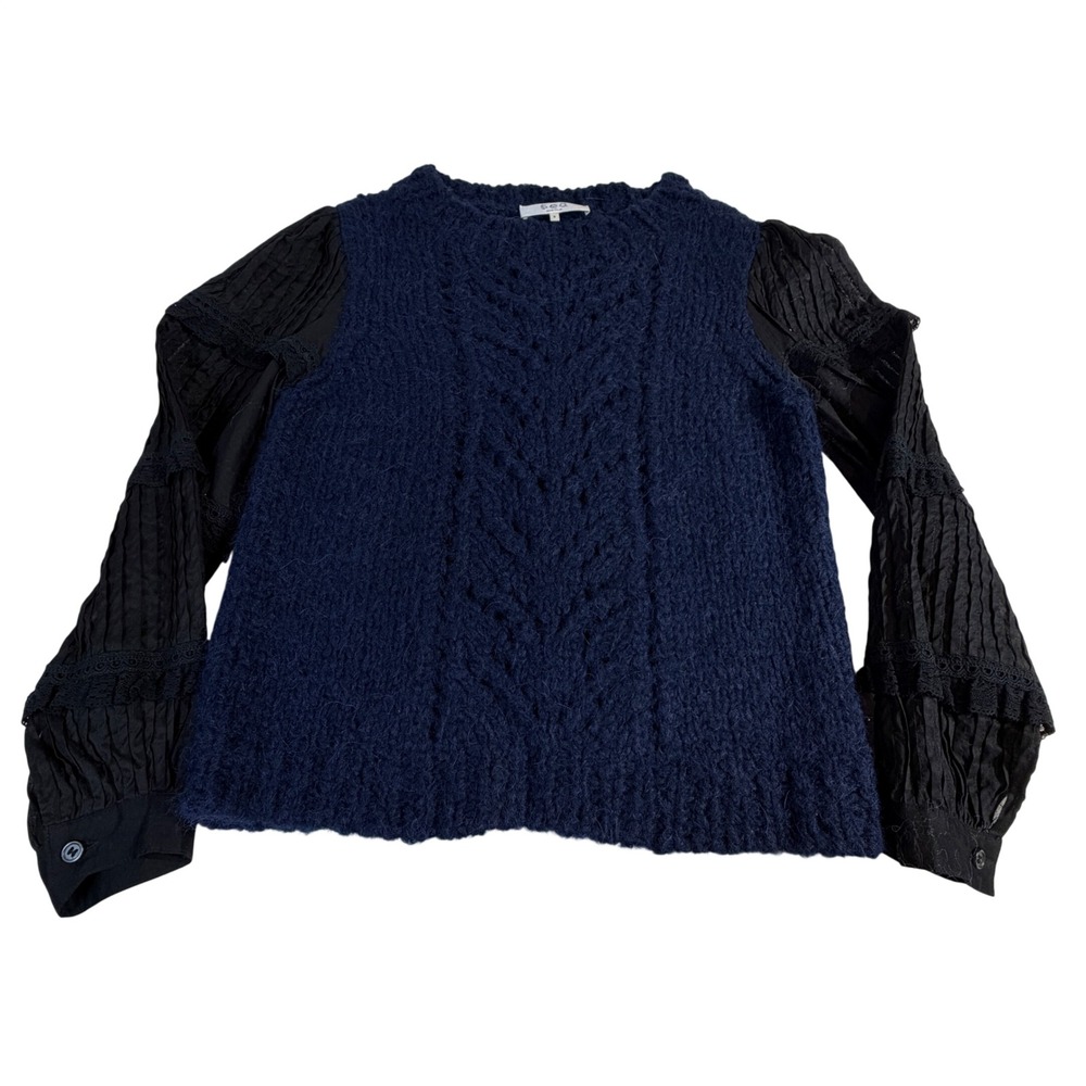 Sea New York Ellie Alpaca Wool Sweater Size S Navy Lace Balloon Sleeve